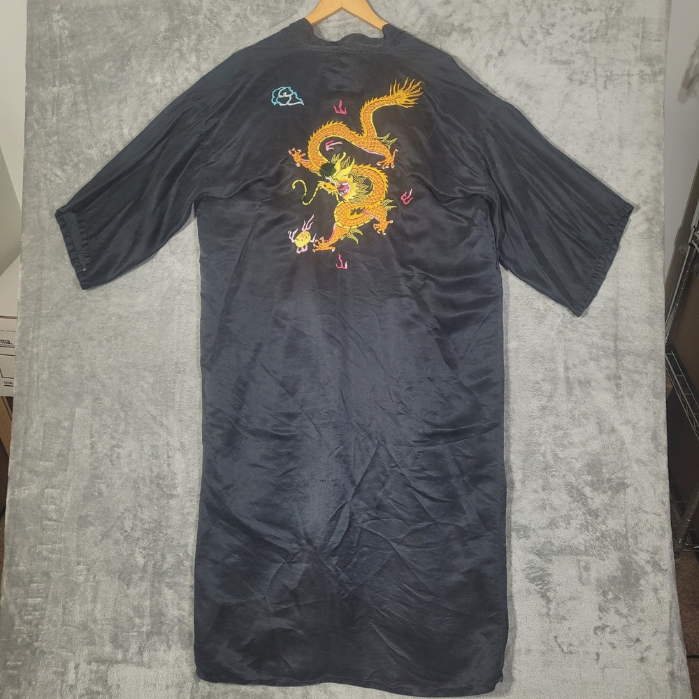 Vintage ESME Kimono Robe Small Black Silk Dragon Japanese Style Embroidered